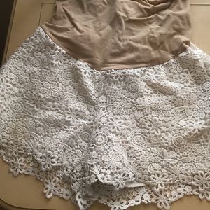 White Lace eyelet maternity shorts